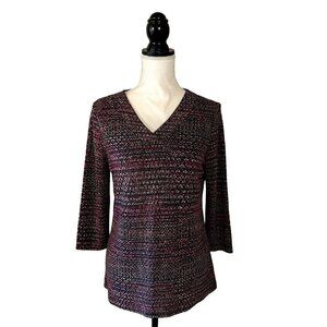 Laura Ashley | Knitted V-Neck 3/4 Sleeve Blouse | Multicolored | Size: Small